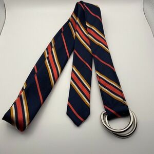 J. Crew Striped Fabric Belt D Ring Navy Coral Yellow Size S M